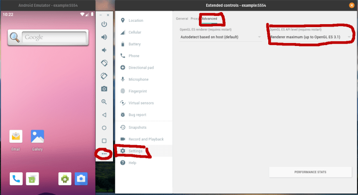 Screenshot of Android Emulator Settings